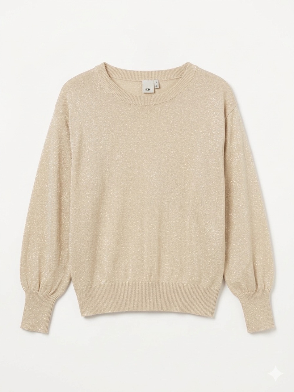 ICHI Sparkly Cream Crewneck Sweater Fits S/M